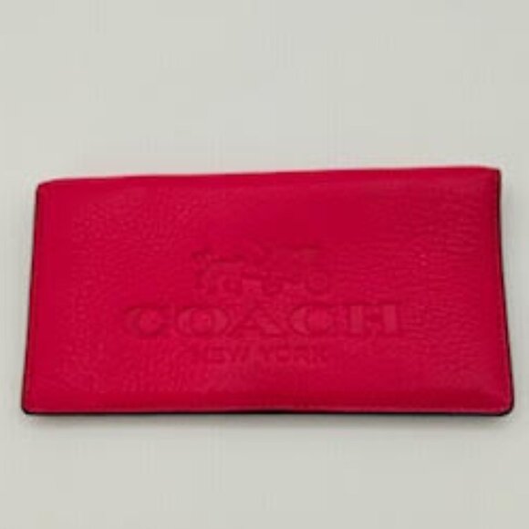 Coach Raspberry Red Leather Slim Bifold Unisex Wallet - Picture 1 of 5